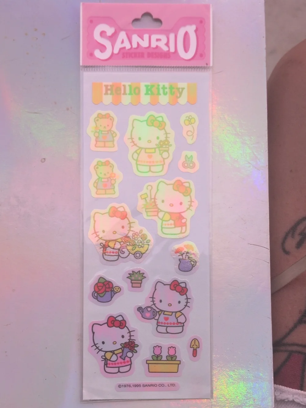 Sanrio Hello Kitty Pink and Yellow Holographic Sticker Sheet